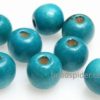 Wood Teal Round Bead