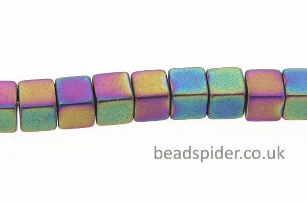 Hematite Matte Rainbow Coloured Cubes