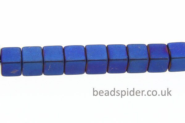 Hematite Matte Blue Coloured Cubes