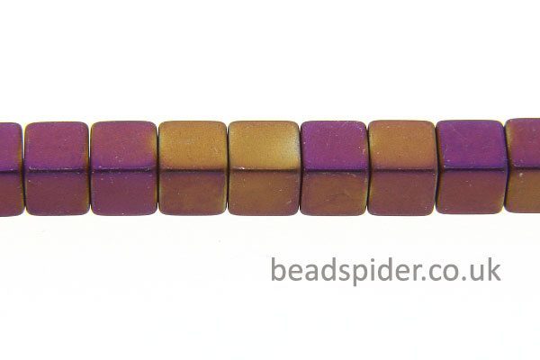 Hematite Matte Purple / Gold Coloured Cubes