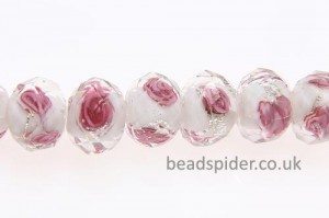 Clear with Hot Pink Roses with Silver Shimmer-dust Swirls on White