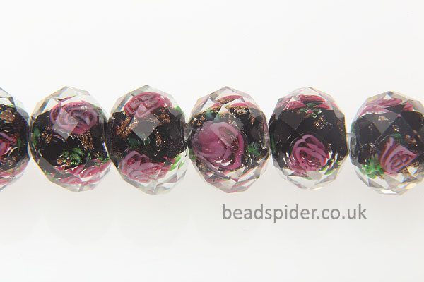 Black with Pink Roses Leaves and Copper Shimmer-dust Specs