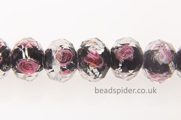 Black with Pink Roses with Silver Shimmer-dust Swirls