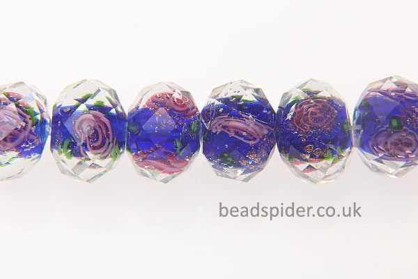 Royal Blue with Pink Roses Leaves and Copper Shimmer-dust Specs