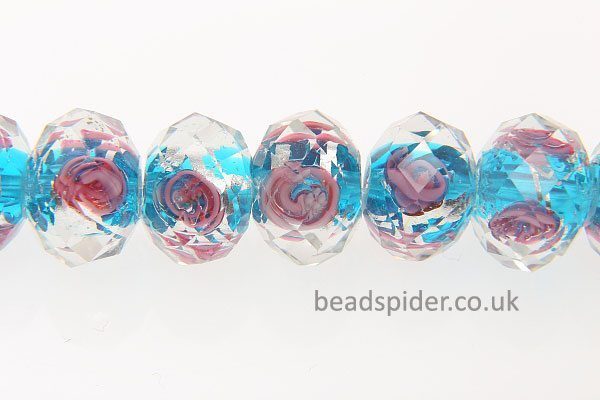 Teal with Pink Roses with Silver Shimmer-dust Swirls