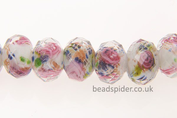 White with Hot Pink Roses Leaves Blue and Copper Shimmer-dust Specs