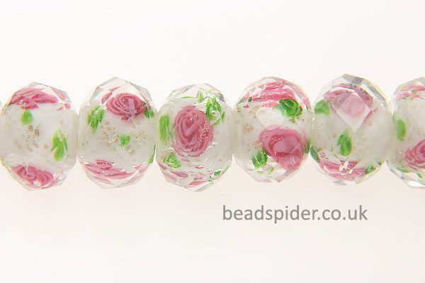 Clear with Hot Pink Roses and Leaves on White