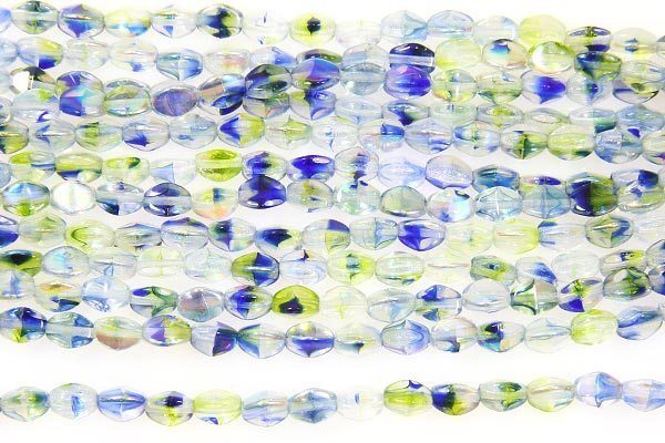 Blue Green Lustre Swirl Pinch Beads