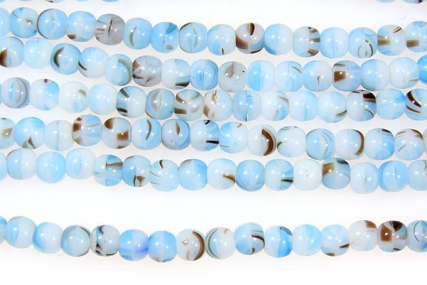 Opaque Blue Swirl Round Beads