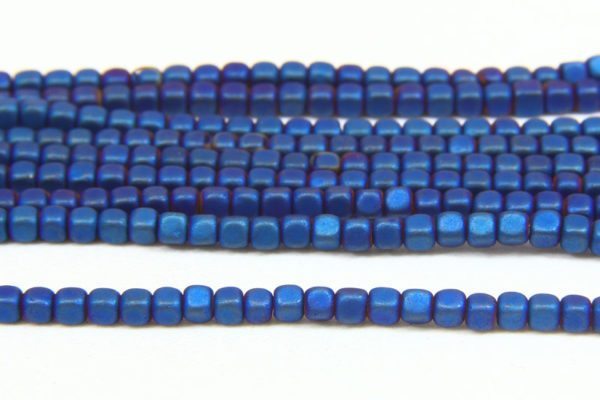 Matte Electric Blue Rounded Hematite Cubes