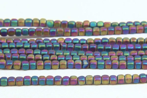 Matte Rainbow Rounded Hematite Cubes