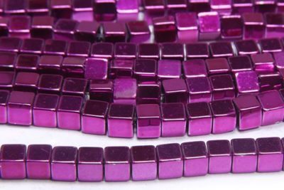 Magenta 4mm Hematite Cube