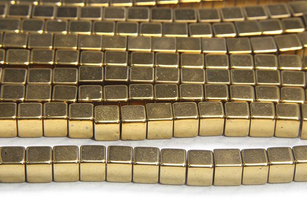 Gold 4mm Hematite Cube