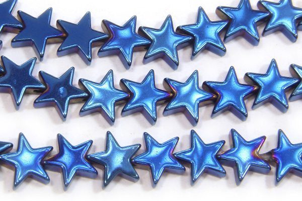 Electric Blue 8mm Stars Hematite