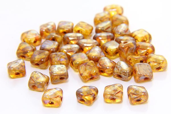 Picasso Golden Amber Czech Silky Beads