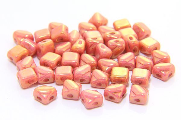 Gold Lustred Coral Czech Silky Beads