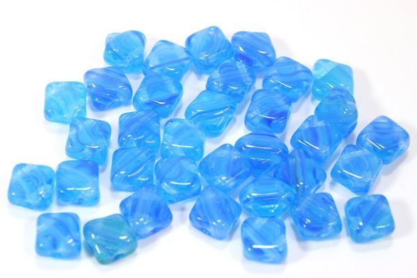 Swirled Blue Czech Silky Beads