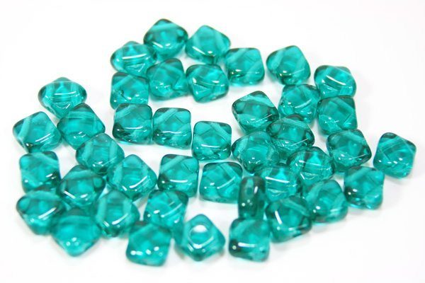 Transparent Teal Emerald Czech Silky Beads