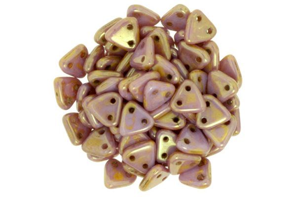 Gold Lustred Rose 2-Hole Triangle Beads