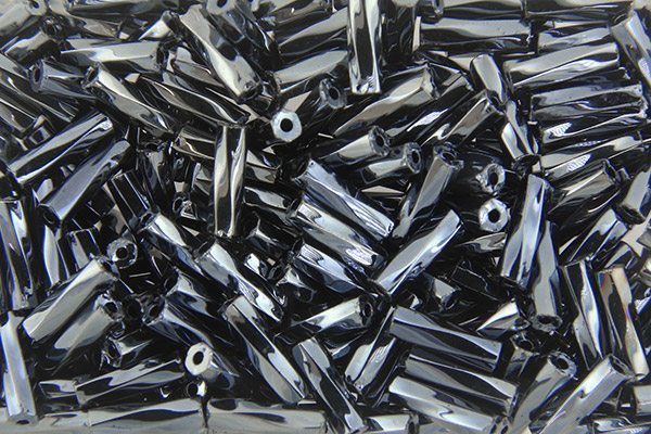 Hematite Lustre Twisted Preciosa Bugle Beads