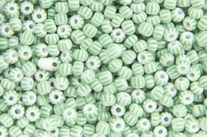 Lime Stripes on White Preciosa Seed Beads