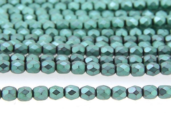 Frosted Transparent Teal Emerald Czech Glass