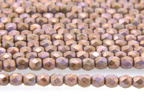 Satin Gold Lustred Picasso Violet Czech Glass