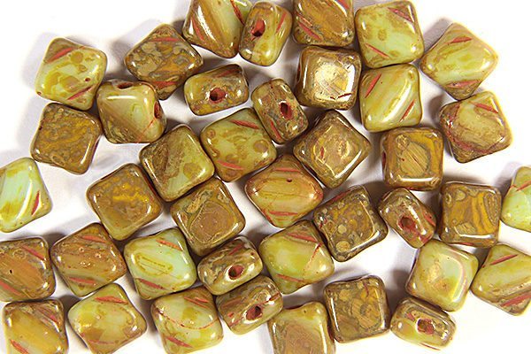 Picasso Olive Red Marble Czech Silky Beads
