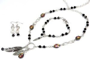 celestial serenity feather necklace bracelet and earrings