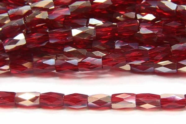 Ruby Gold Lustre Facetted Crystal Bugles