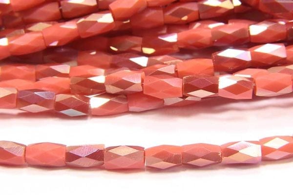 Coral Gold Lustre Facetted Crystal Bugles