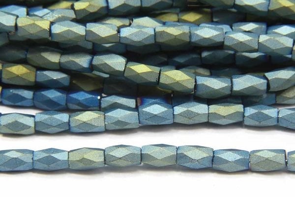 Frosted Metallic Teal Facetted Crystal Bugles