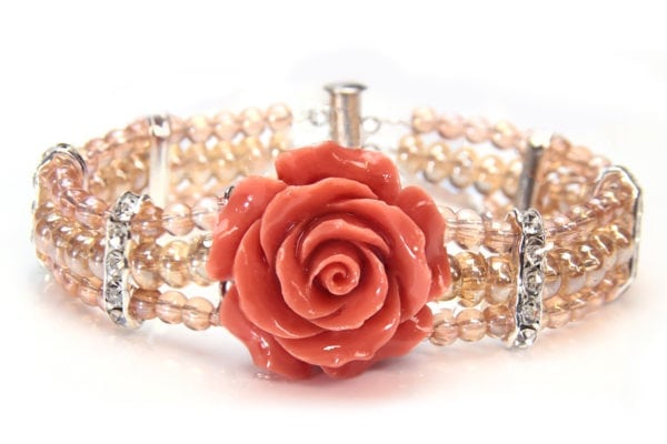 Coral Champagne Crystal Rose Bracelet