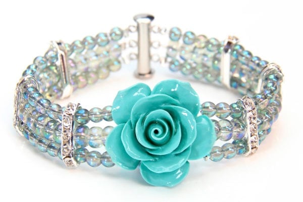 Turquoise Mist Crystal Rose Bracelet