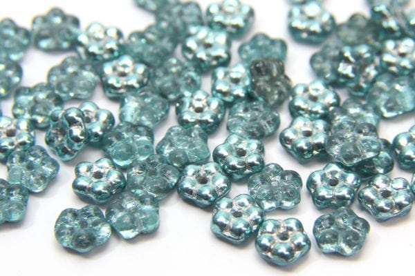 Metallic Aqua Czech Glass Daisy Spacers