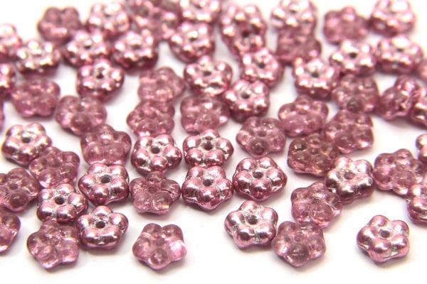 Metallic Raspberry Czech Glass Daisy Spacers