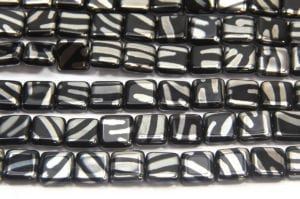 Black Square with Silver Stripe Peacock Beads