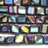 Black Square with Rainbow AB Striped Peacock Beads