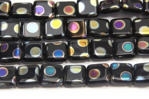 Black Square with Raindow AB Polka Dot Peacock Beads