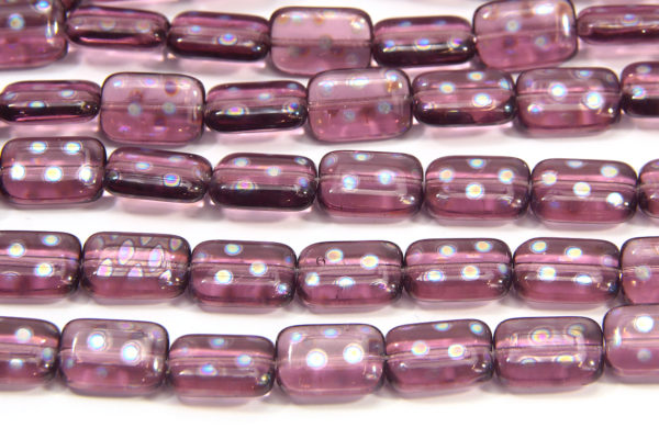 Amethyst Rectangle with Rainbow Spot Peacock Beads