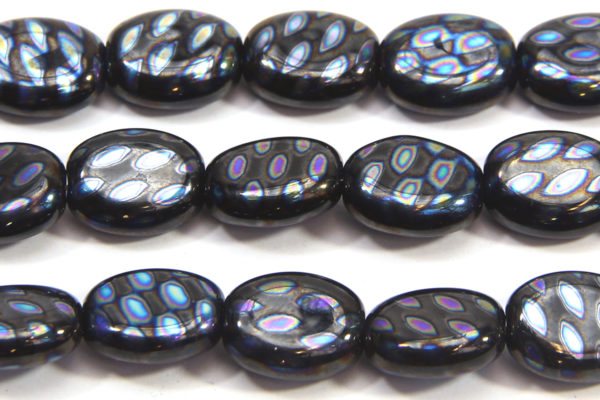 Black Ovals with Rainbow Mini Drop Peacock Beads