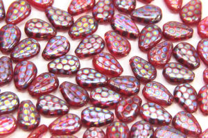 Ruby Drop with Rainbow Honeycomb Peacock Beads