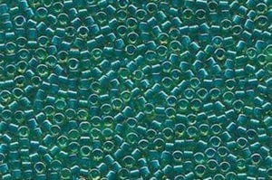 Sparkling Dark Teal Lined Chartreuse Delica Beads