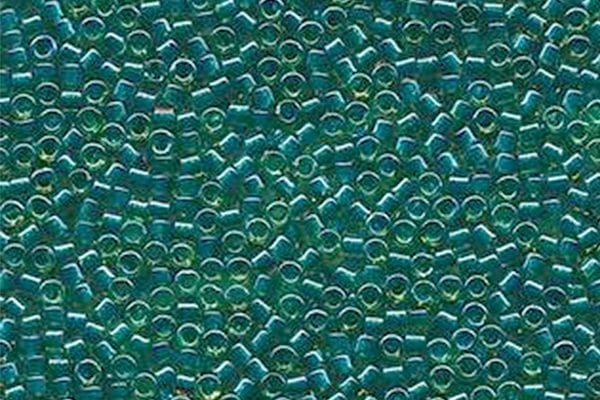 Sparkling Dark Teal Lined Chartreuse Delica Beads