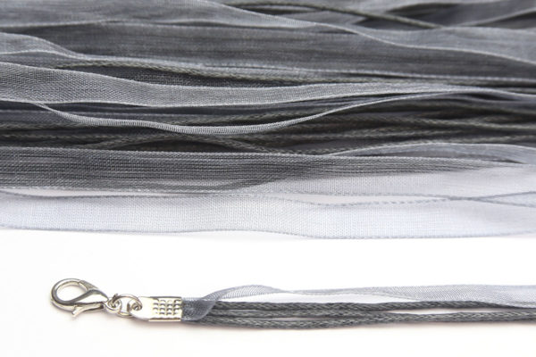 Dark Silver Silk Organza Ribbon Necklace