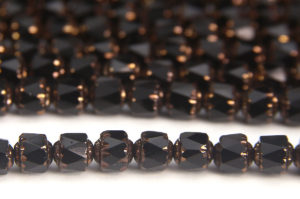 Black Gloss, Copper Crowned Facetted Cathedral Beads