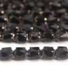 Black Gloss, Silver Crowned Facetted Cathedral Beads