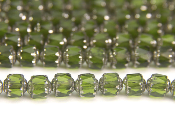 Olive, Silver Crowned Facetted Cathedral Beads