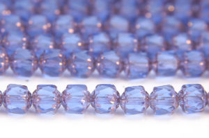 French Blue, Copper Crowned Facetted Cathedral Beads