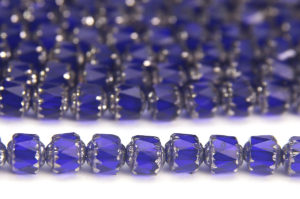 Navy Blue, Silver Crowned Facetted Cathedral Beads